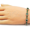 Oro Laminado Tennis Bracelet, Gold Filled Style Cluster Design, with Green and White Cubic Zirconia, Polished, Golden Finish, 03.266.0039.2.07