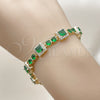 Oro Laminado Tennis Bracelet, Gold Filled Style Cluster Design, with Green and White Cubic Zirconia, Polished, Golden Finish, 03.266.0039.2.07