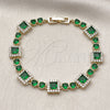 Oro Laminado Tennis Bracelet, Gold Filled Style Cluster Design, with Green and White Cubic Zirconia, Polished, Golden Finish, 03.266.0039.2.07