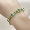 Oro Laminado Tennis Bracelet, Gold Filled Style Cluster Design, with Green and White Cubic Zirconia, Polished, Golden Finish, 03.266.0039.2.07 (Thickness, 8 Inches Length)