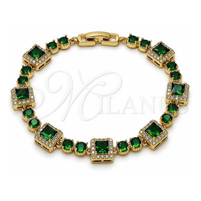 Oro Laminado Tennis Bracelet, Gold Filled Style Cluster Design, with Green and White Cubic Zirconia, Polished, Golden Finish, 03.266.0039.2.07 (Thickness, 8 Inches Length)
