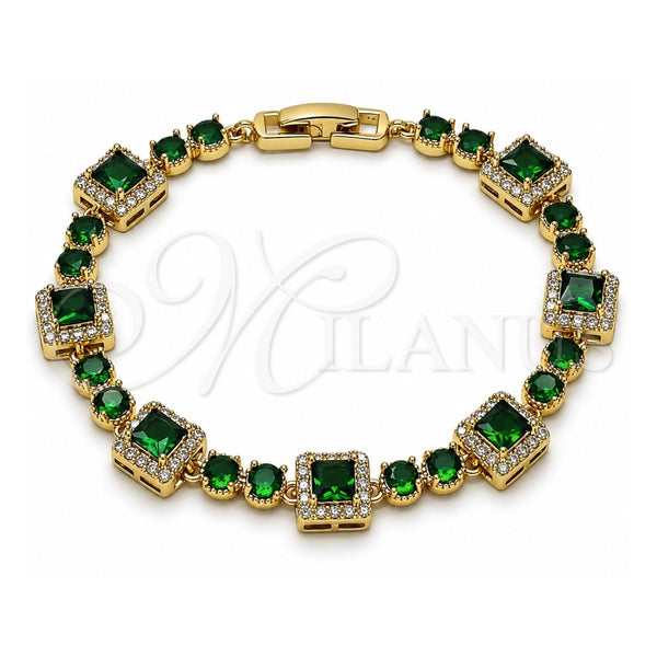 Oro Laminado Tennis Bracelet, Gold Filled Style Cluster Design, with Green and White Cubic Zirconia, Polished, Golden Finish, 03.266.0039.2.07 (Thickness, 8 Inches Length)