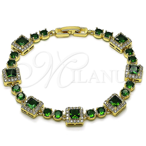 Oro Laminado Tennis Bracelet, Gold Filled Style Cluster Design, with Green and White Cubic Zirconia, Polished, Golden Finish, 03.266.0039.2.07 (Thickness, 8 Inches Length)