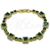 Oro Laminado Tennis Bracelet, Gold Filled Style Cluster Design, with Green and White Cubic Zirconia, Polished, Golden Finish, 03.266.0039.2.07 (Thickness, 8 Inches Length)