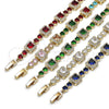 Oro Laminado Tennis Bracelet, Gold Filled Style Cluster Design, with Green and White Cubic Zirconia, Polished, Golden Finish, 03.266.0039.2.07 (Thickness, 8 Inches Length)