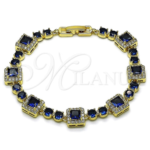 Oro Laminado Tennis Bracelet, Gold Filled Style Cluster Design, with Sapphire Blue and White Cubic Zirconia, Polished, Golden Finish, 03.266.0039.4.07