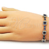 Oro Laminado Tennis Bracelet, Gold Filled Style Cluster Design, with Sapphire Blue and White Cubic Zirconia, Polished, Golden Finish, 03.266.0039.4.07 (Thickness, 8 Inches Length)