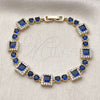 Oro Laminado Tennis Bracelet, Gold Filled Style Cluster Design, with Sapphire Blue and White Cubic Zirconia, Polished, Golden Finish, 03.266.0039.4.07 (Thickness, 8 Inches Length)