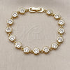 Oro Laminado Fancy Bracelet, Gold Filled Style Flower Design, with White Cubic Zirconia, Polished, Golden Finish, 03.283.0442.1.07