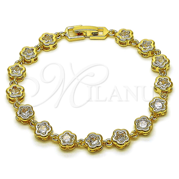 Oro Laminado Fancy Bracelet, Gold Filled Style Flower Design, with White Cubic Zirconia, Polished, Golden Finish, 03.283.0442.1.07