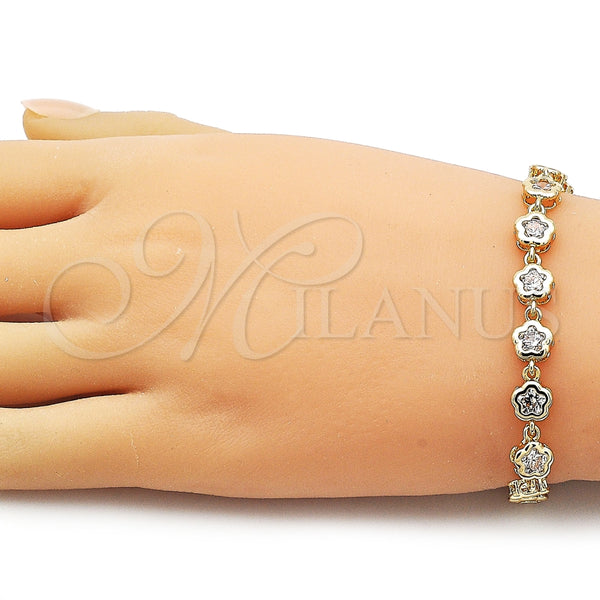 Gold Filled Bracelet — Fancy Bracelet Flower Design with White Cubic Zirconia — alternate product view — SKU 162253 | Oro Laminado brazalete — elegante Bracelet flor diseño with blanco Cubic Zirconia — SKU 162253