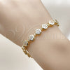 Oro Laminado Fancy Bracelet, Gold Filled Style Flower Design, with White Cubic Zirconia, Polished, Golden Finish, 03.283.0442.1.07 (07 MM Thickness, 7 Inches Length)