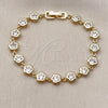Oro Laminado Fancy Bracelet, Gold Filled Style Flower Design, with White Cubic Zirconia, Polished, Golden Finish, 03.283.0442.1.07 (07 MM Thickness, 7 Inches Length)