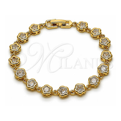 Oro Laminado Fancy Bracelet, Gold Filled Style Flower Design, with White Cubic Zirconia, Polished, Golden Finish, 03.283.0442.1.07 (07 MM Thickness, 7 Inches Length)