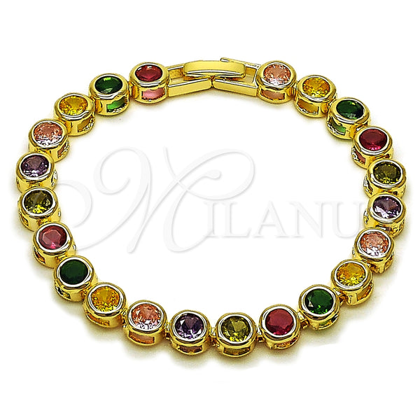 Oro Laminado Tennis Bracelet, Gold Filled Style with Multicolor Cubic Zirconia, Polished, Golden Finish, 03.283.0462.1.07