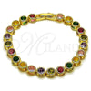 Oro Laminado Tennis Bracelet, Gold Filled Style with Multicolor Cubic Zirconia, Polished, Golden Finish, 03.283.0462.1.07