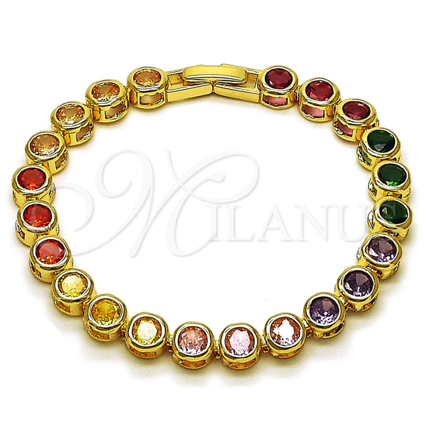 Oro Laminado Tennis Bracelet, Gold Filled Style with Multicolor Cubic Zirconia, Polished, Golden Finish, 03.283.0462.2.07