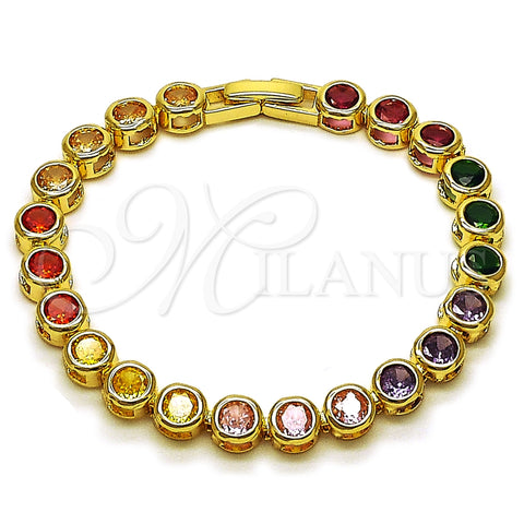 Oro Laminado Tennis Bracelet, Gold Filled Style with Multicolor Cubic Zirconia, Polished, Golden Finish, 03.283.0462.2.07