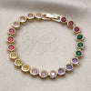 Oro Laminado Tennis Bracelet, Gold Filled Style with Multicolor Cubic Zirconia, Polished, Golden Finish, 03.283.0462.2.07 (Thickness, 7 Inches Length)