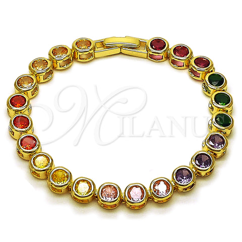 Oro Laminado Tennis Bracelet, Gold Filled Style with Multicolor Cubic Zirconia, Polished, Golden Finish, 03.283.0462.2.07 (Thickness, 7 Inches Length)