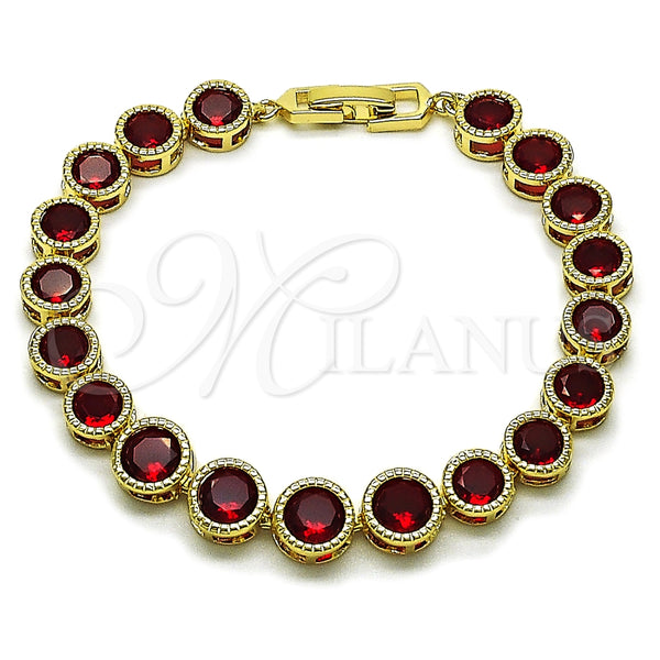 Oro Laminado Tennis Bracelet, Gold Filled Style with Garnet Cubic Zirconia, Polished, Golden Finish, 03.283.0509.08