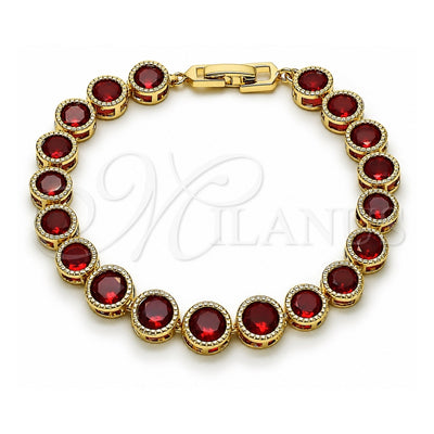 Oro Laminado Tennis Bracelet, Gold Filled Style with Garnet Cubic Zirconia, Polished, Golden Finish, 03.283.0509.08 (09 MM Thickness, 8 Inches Length)