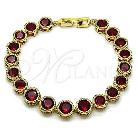 Oro Laminado Tennis Bracelet, Gold Filled Style with Garnet Cubic Zirconia, Polished, Golden Finish, 03.283.0509.08 (09 MM Thickness, 8 Inches Length)