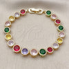 Oro Laminado Tennis Bracelet, Gold Filled Style with Multicolor Cubic Zirconia, Polished, Golden Finish, 03.283.0509.1.08