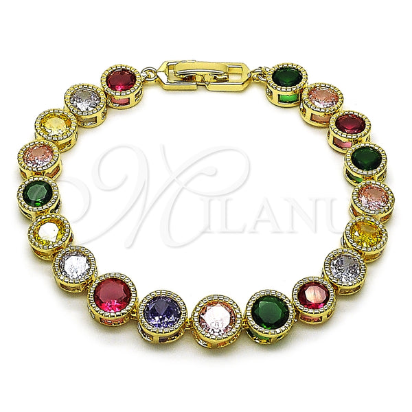 Oro Laminado Tennis Bracelet, Gold Filled Style with Multicolor Cubic Zirconia, Polished, Golden Finish, 03.283.0509.1.08