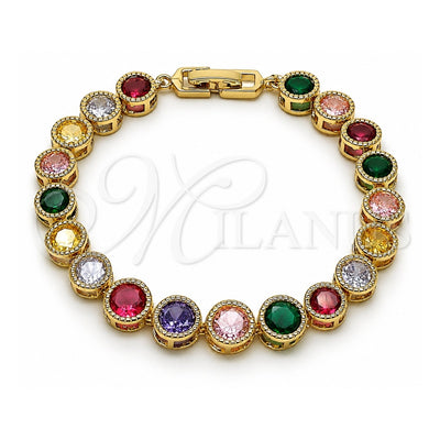 Oro Laminado Tennis Bracelet, Gold Filled Style with Multicolor Cubic Zirconia, Polished, Golden Finish, 03.283.0509.1.08 (09 MM Thickness, 8 Inches Length)