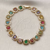 Oro Laminado Tennis Bracelet, Gold Filled Style with Multicolor Cubic Zirconia, Polished, Golden Finish, 03.283.0510.08