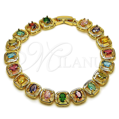 Oro Laminado Tennis Bracelet, Gold Filled Style with Multicolor Cubic Zirconia, Polished, Golden Finish, 03.283.0510.08