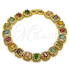 Oro Laminado Tennis Bracelet, Gold Filled Style with Multicolor Cubic Zirconia, Polished, Golden Finish, 03.283.0510.08