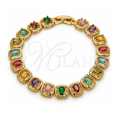 Oro Laminado Tennis Bracelet, Gold Filled Style with Multicolor Cubic Zirconia, Polished, Golden Finish, 03.283.0510.08 (Thickness, 8 Inches Length)