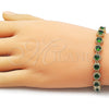 Oro Laminado Fancy Bracelet, Gold Filled Style Cluster Design, with Green Cubic Zirconia, Polished, Golden Finish, 03.283.0441.3.07