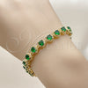 Oro Laminado Fancy Bracelet, Gold Filled Style Cluster Design, with Green Cubic Zirconia, Polished, Golden Finish, 03.283.0441.3.07