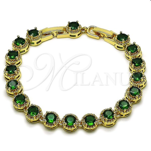 Oro Laminado Fancy Bracelet, Gold Filled Style Cluster Design, with Green Cubic Zirconia, Polished, Golden Finish, 03.283.0441.3.07