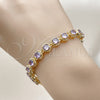Oro Laminado Fancy Bracelet, Gold Filled Style Cluster Design, with Amethyst Cubic Zirconia, Polished, Golden Finish, 03.283.0441.4.07