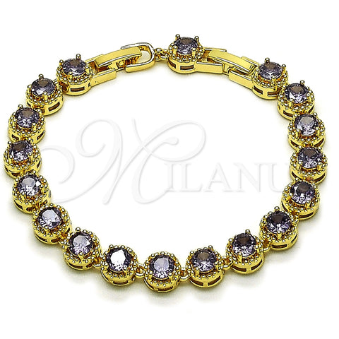 Oro Laminado Fancy Bracelet, Gold Filled Style Cluster Design, with Amethyst Cubic Zirconia, Polished, Golden Finish, 03.283.0441.4.07