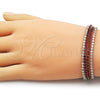 Oro Laminado Tennis Bracelet, Gold Filled Style with Garnet and White Cubic Zirconia, Polished, Golden Finish, 03.283.0511.07 (Thickness, 7 Inches Length)