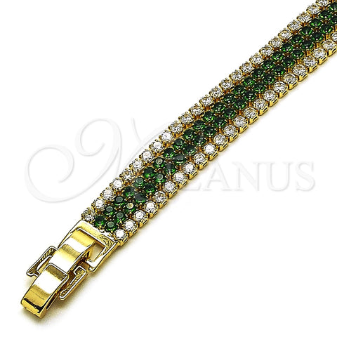 Oro Laminado Tennis Bracelet, Gold Filled Style with Green and White Cubic Zirconia, Polished, Golden Finish, 03.283.0511.1.07
