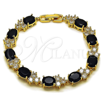 Oro Laminado Tennis Bracelet, Gold Filled Style with Black and White Cubic Zirconia, Polished, Golden Finish, 03.283.0512.07 (Thickness, 7 Inches Length)