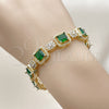 Oro Laminado Tennis Bracelet, Gold Filled Style Cluster Design, with Green and White Cubic Zirconia, Polished, Golden Finish, 03.283.0513.07