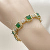 Oro Laminado Tennis Bracelet, Gold Filled Style Cluster Design, with Green and White Cubic Zirconia, Polished, Golden Finish, 03.283.0513.07 (12 MM Thickness, 8 Inches Length)