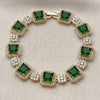 Oro Laminado Tennis Bracelet, Gold Filled Style Cluster Design, with Green and White Cubic Zirconia, Polished, Golden Finish, 03.283.0513.07 (12 MM Thickness, 8 Inches Length)