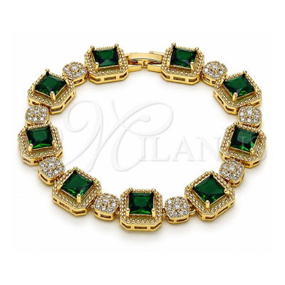 Oro Laminado Tennis Bracelet, Gold Filled Style Cluster Design, with Green and White Cubic Zirconia, Polished, Golden Finish, 03.283.0513.07 (12 MM Thickness, 8 Inches Length)