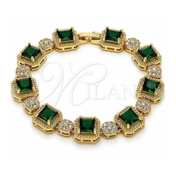 Oro Laminado Tennis Bracelet, Gold Filled Style Cluster Design, with Green and White Cubic Zirconia, Polished, Golden Finish, 03.283.0513.07 (12 MM Thickness, 8 Inches Length)