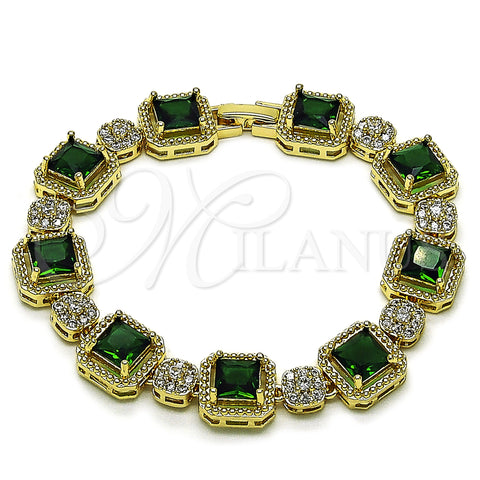 Oro Laminado Tennis Bracelet, Gold Filled Style Cluster Design, with Green and White Cubic Zirconia, Polished, Golden Finish, 03.283.0513.07 (12 MM Thickness, 8 Inches Length)
