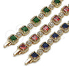 Oro Laminado Tennis Bracelet, Gold Filled Style Cluster Design, with Green and White Cubic Zirconia, Polished, Golden Finish, 03.283.0513.07 (12 MM Thickness, 8 Inches Length)
