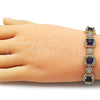 Oro Laminado Tennis Bracelet, Gold Filled Style Cluster Design, with Sapphire Blue and White Cubic Zirconia, Polished, Golden Finish, 03.283.0513.1.07 (12 MM Thickness, 8 Inches Length)